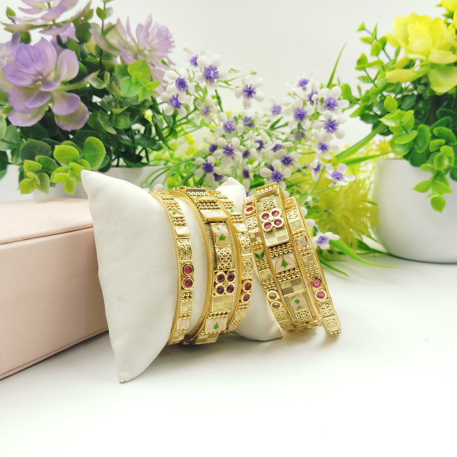 Stunning golden bangles designed for festive occasions.