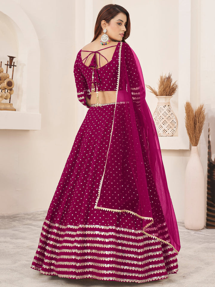 LovableÃ‚Â Rani Pink Sequins Georgette Wedding Wear Lehenga Choli