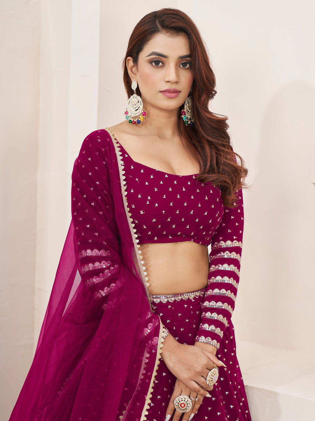 LovableÃ‚Â Rani Pink Sequins Georgette Wedding Wear Lehenga Choli