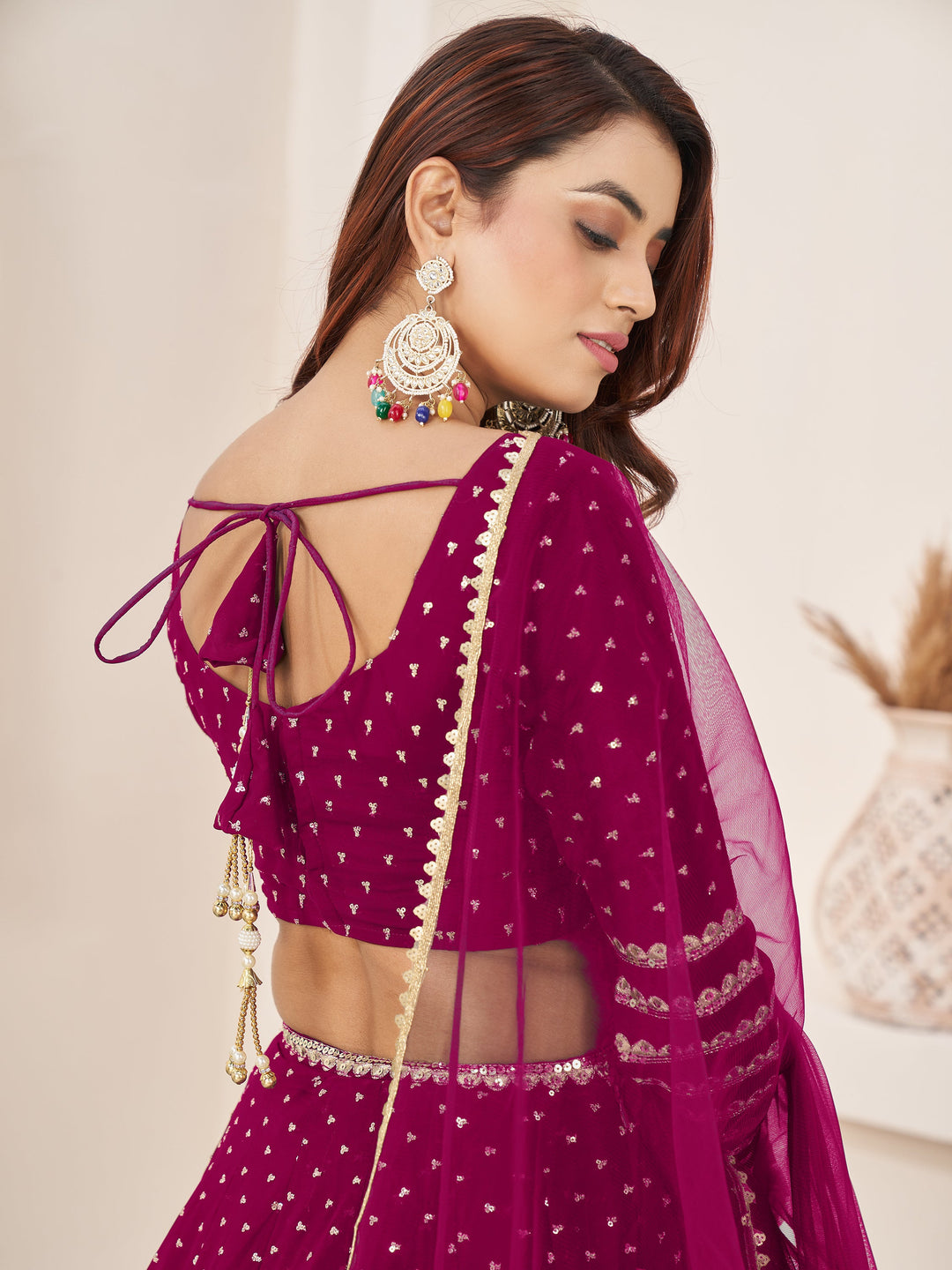 LovableÃ‚Â Rani Pink Sequins Georgette Wedding Wear Lehenga Choli