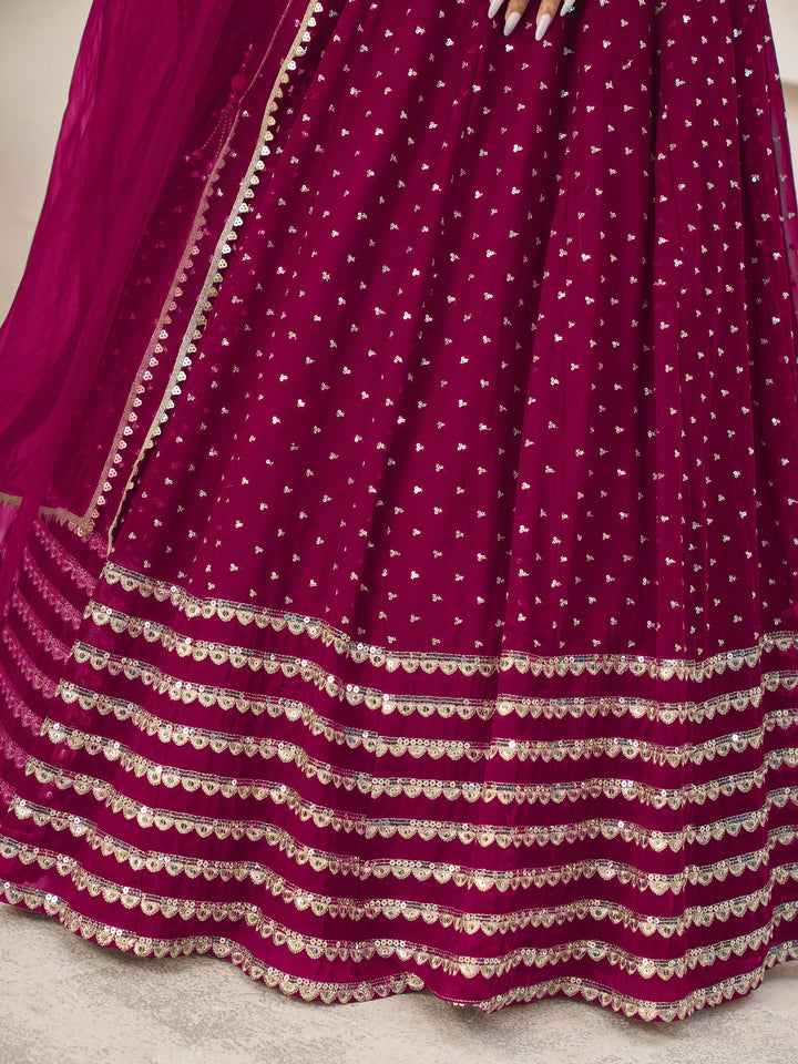 LovableÃ‚Â Rani Pink Sequins Georgette Wedding Wear Lehenga Choli