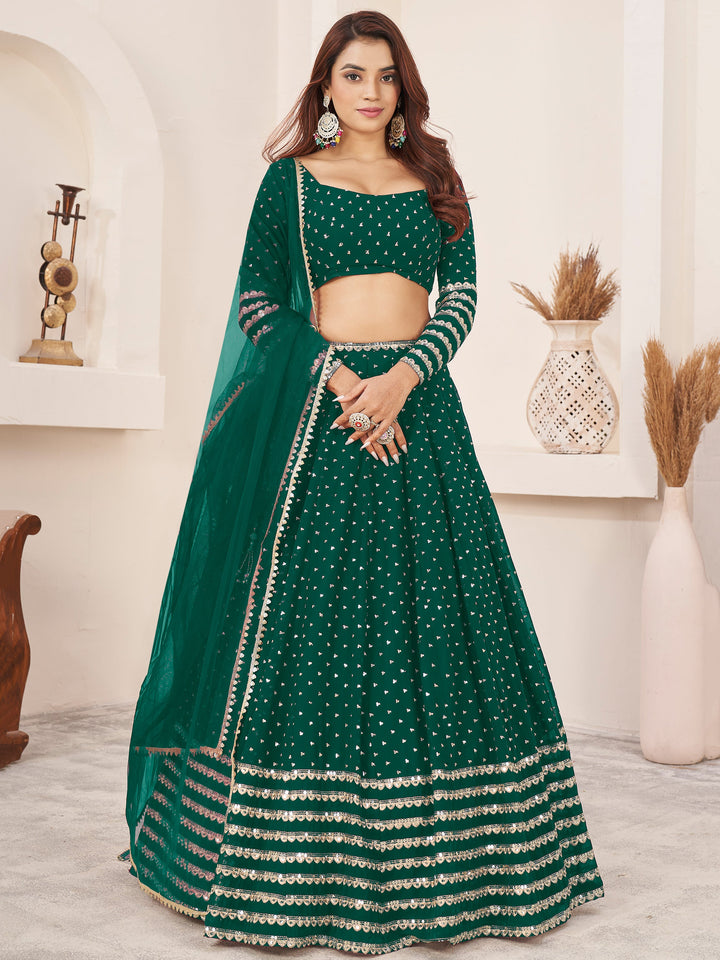 CharmingÃ‚Â Green Sequins Georgette Lehenga Choli With Dupatta