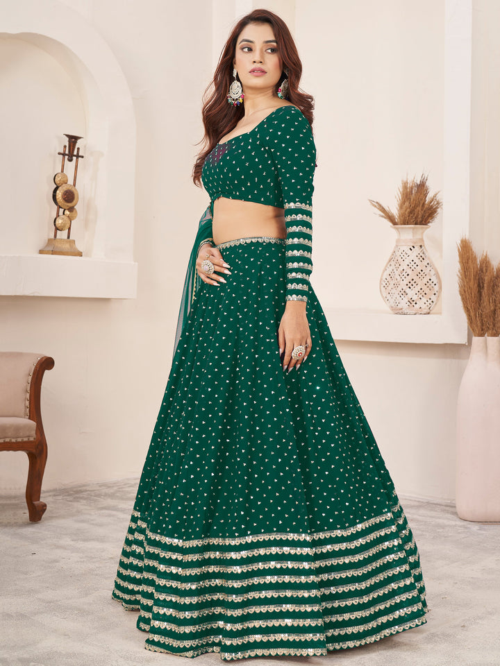 CharmingÃ‚Â Green Sequins Georgette Lehenga Choli With Dupatta