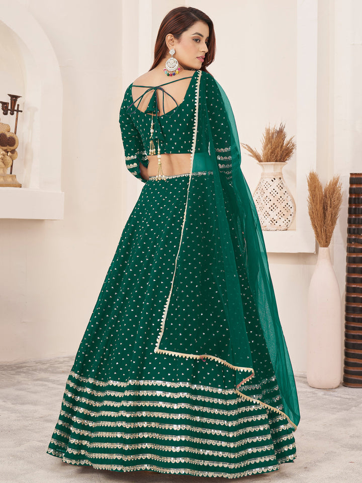 CharmingÃ‚Â Green Sequins Georgette Lehenga Choli With Dupatta