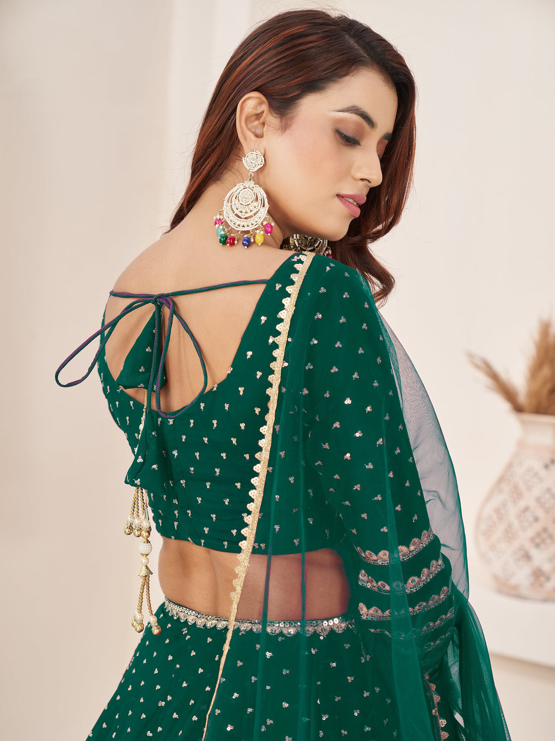 CharmingÃ‚Â Green Sequins Georgette Lehenga Choli With Dupatta