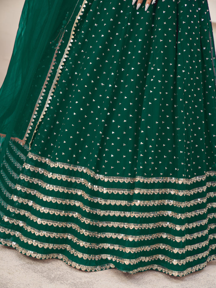 CharmingÃ‚Â Green Sequins Georgette Lehenga Choli With Dupatta