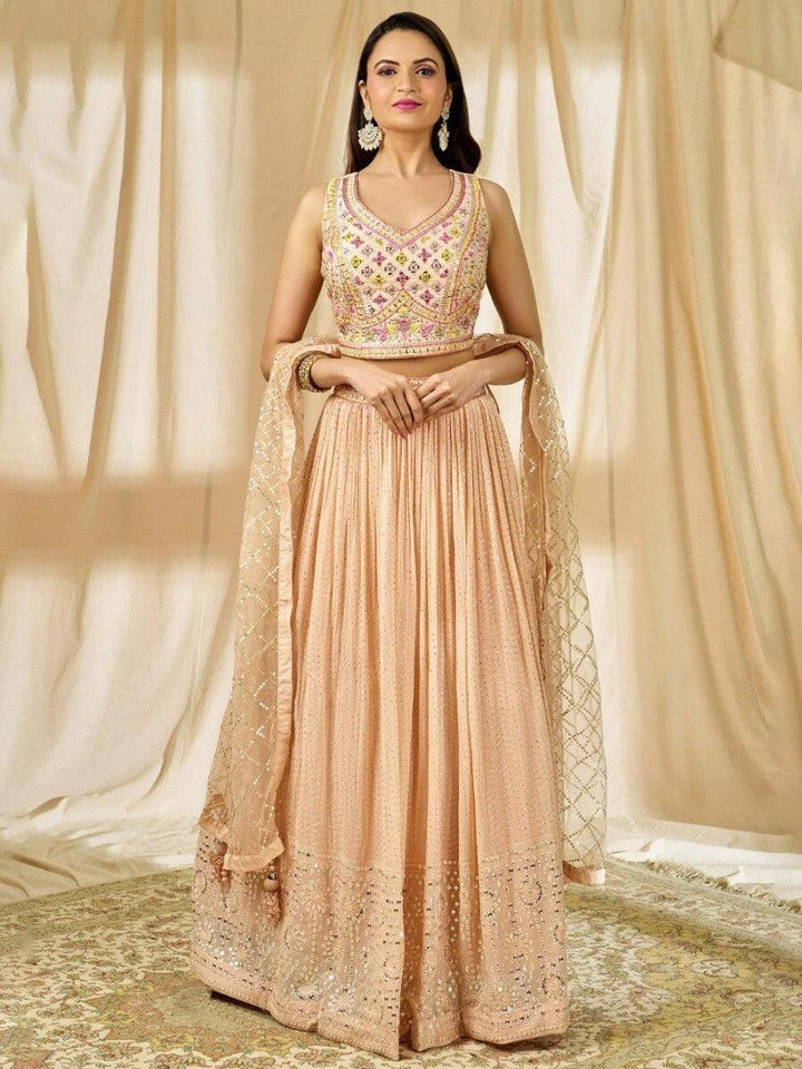 Fabulous Peach Lehenga Choli | Embroidered Georgette Fabric & Sequin Detailing