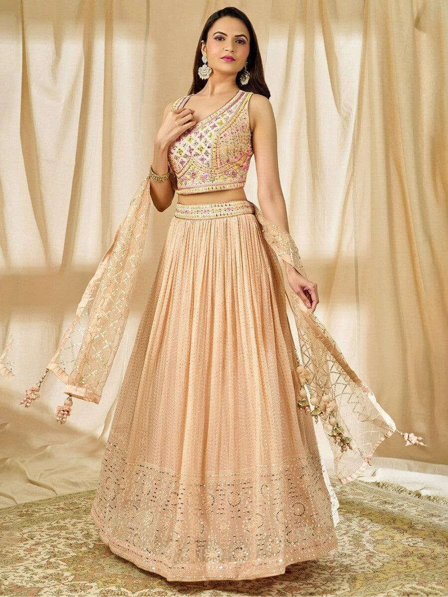 Fabulous Peach Lehenga Choli | Embroidered Georgette Fabric & Sequin Detailing