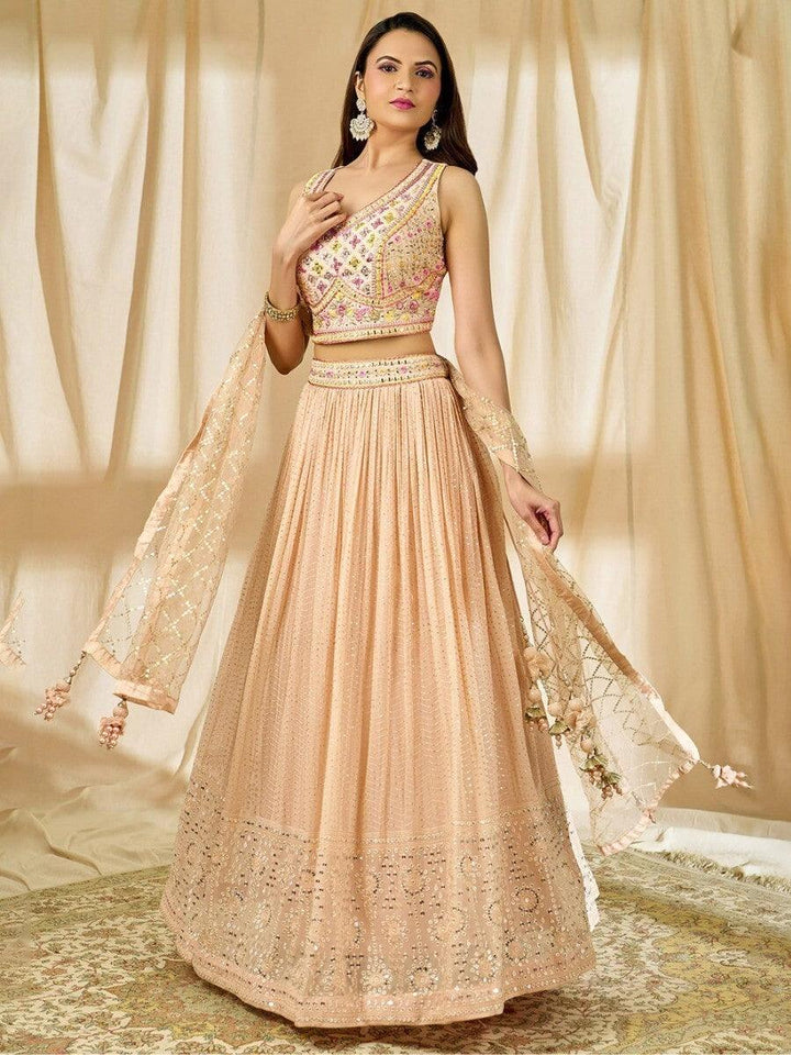 Fabulous Peach Lehenga Choli | Embroidered Georgette Fabric & Sequin Detailing