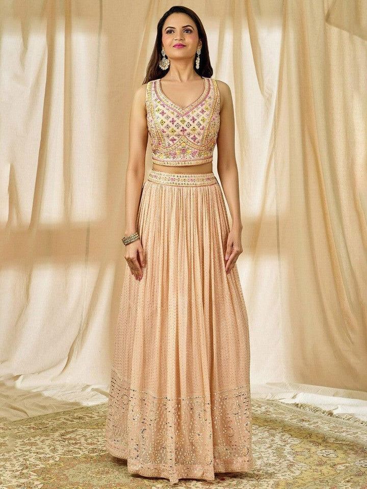 Fabulous Peach Lehenga Choli | Embroidered Georgette Fabric & Sequin Detailing