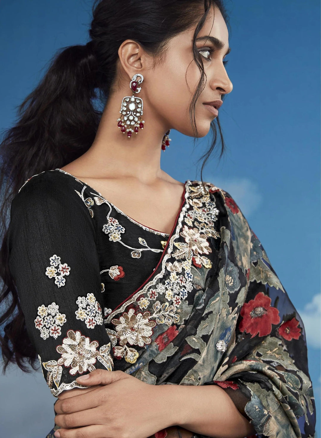 Elegant Black Embroidered Saree | Luxurious Design for Weddings & Events