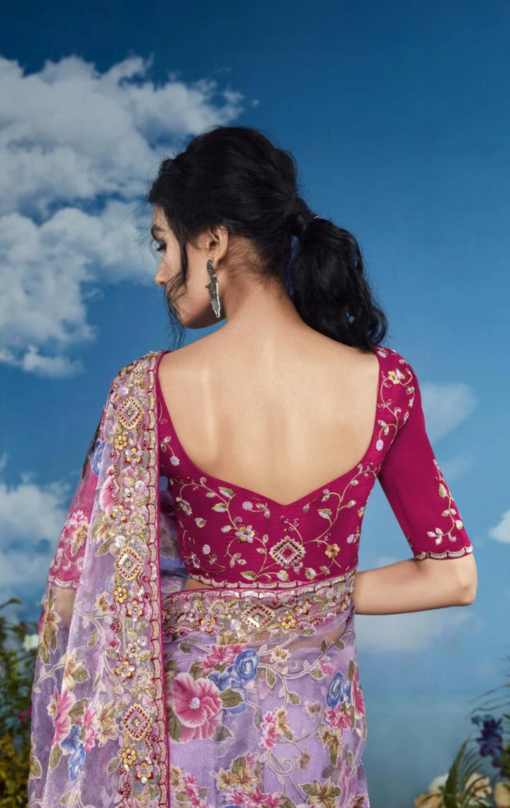 Gorgeous Lavender Saree | Intricate Embroidery Perfect for Festivals & Events