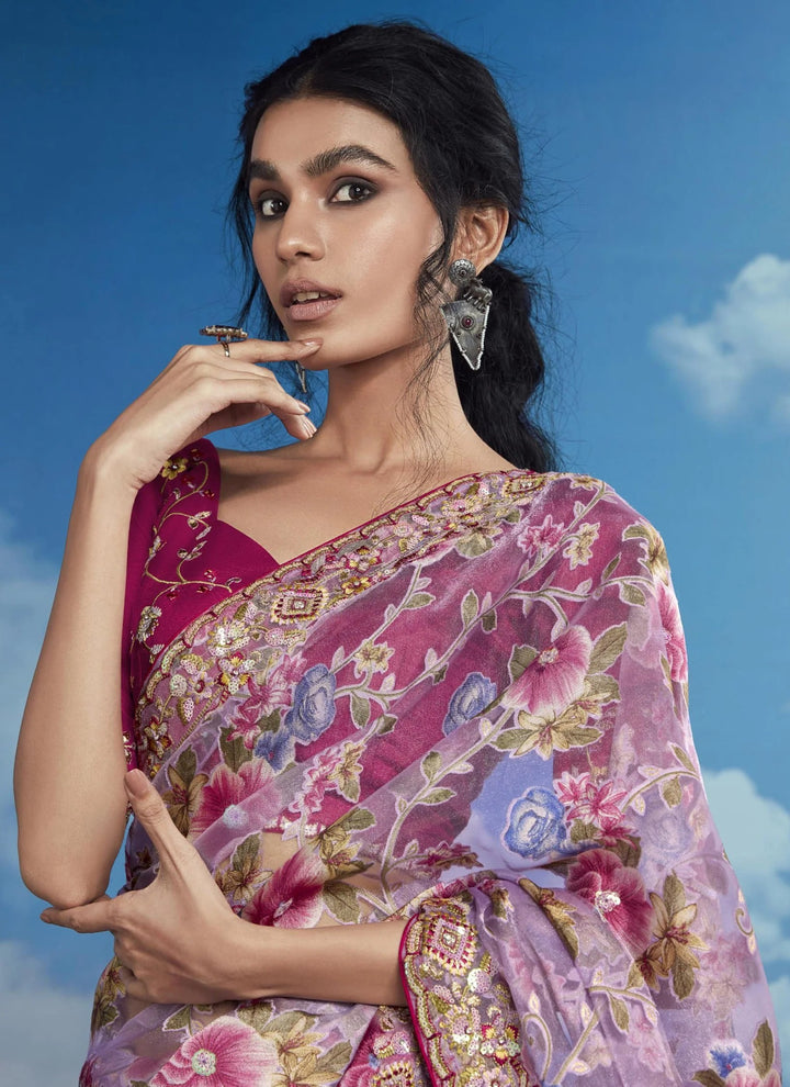 Gorgeous Lavender Saree | Intricate Embroidery Perfect for Festivals & Events