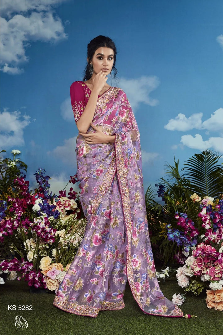 Gorgeous Lavender Saree | Intricate Embroidery Perfect for Festivals & Events