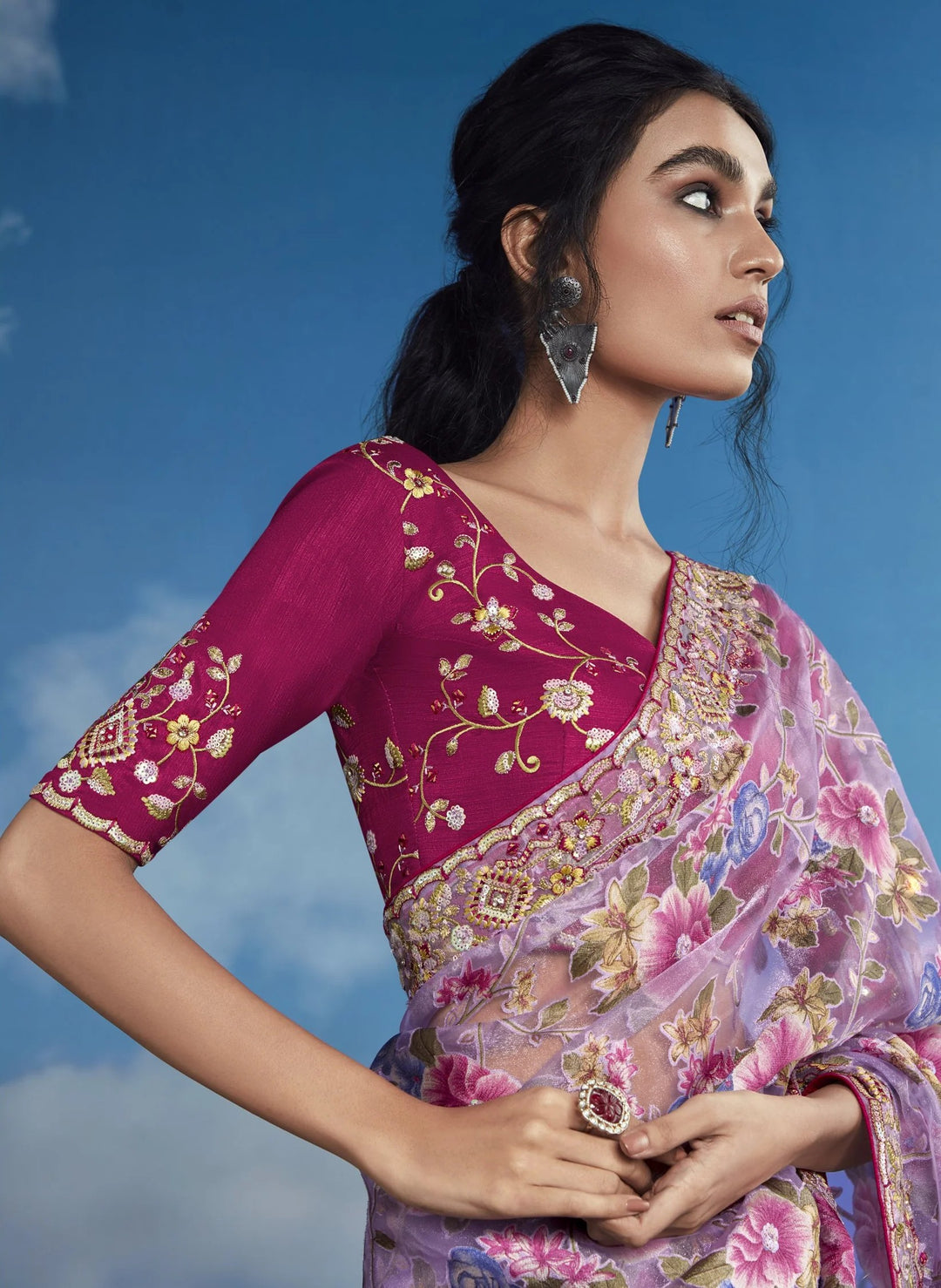 Gorgeous Lavender Saree | Intricate Embroidery Perfect for Festivals & Events