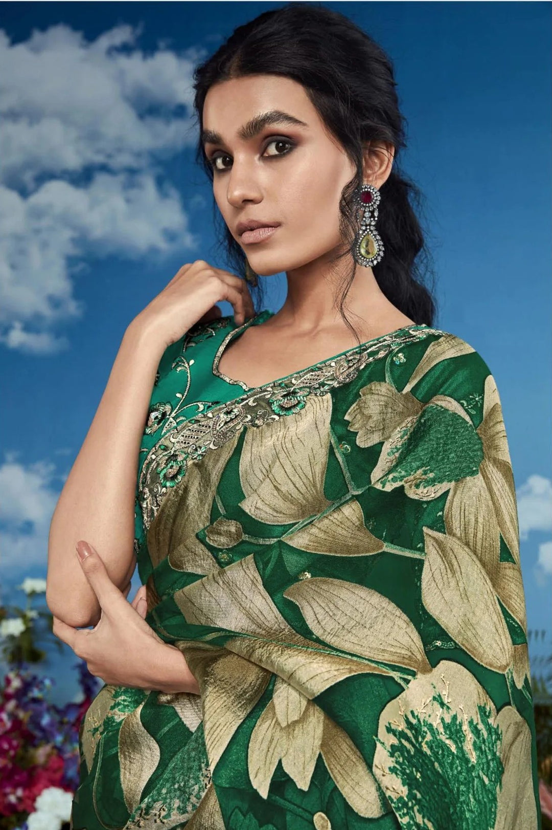 Graceful Green Saree | Perfect Embroidery for Weddings & Traditional Events