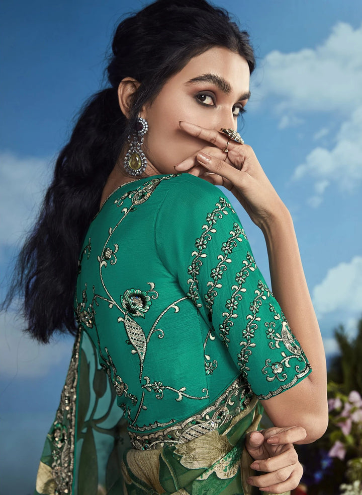 Graceful Green Saree | Perfect Embroidery for Weddings & Traditional Events