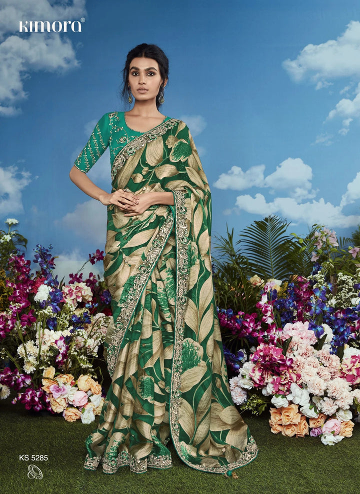 Graceful Green Saree | Perfect Embroidery for Weddings & Traditional Events