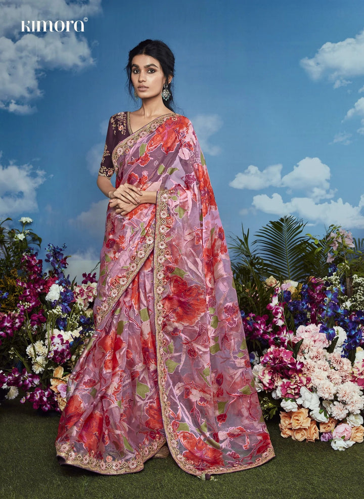 Beautiful Pink Saree | Intricate Embroidery for Festive & Special Occasions