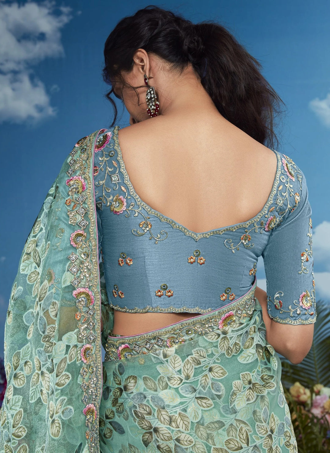 Stunningt Sea-Green Saree | Sophisticated Embroidery for Cultural Celebrations