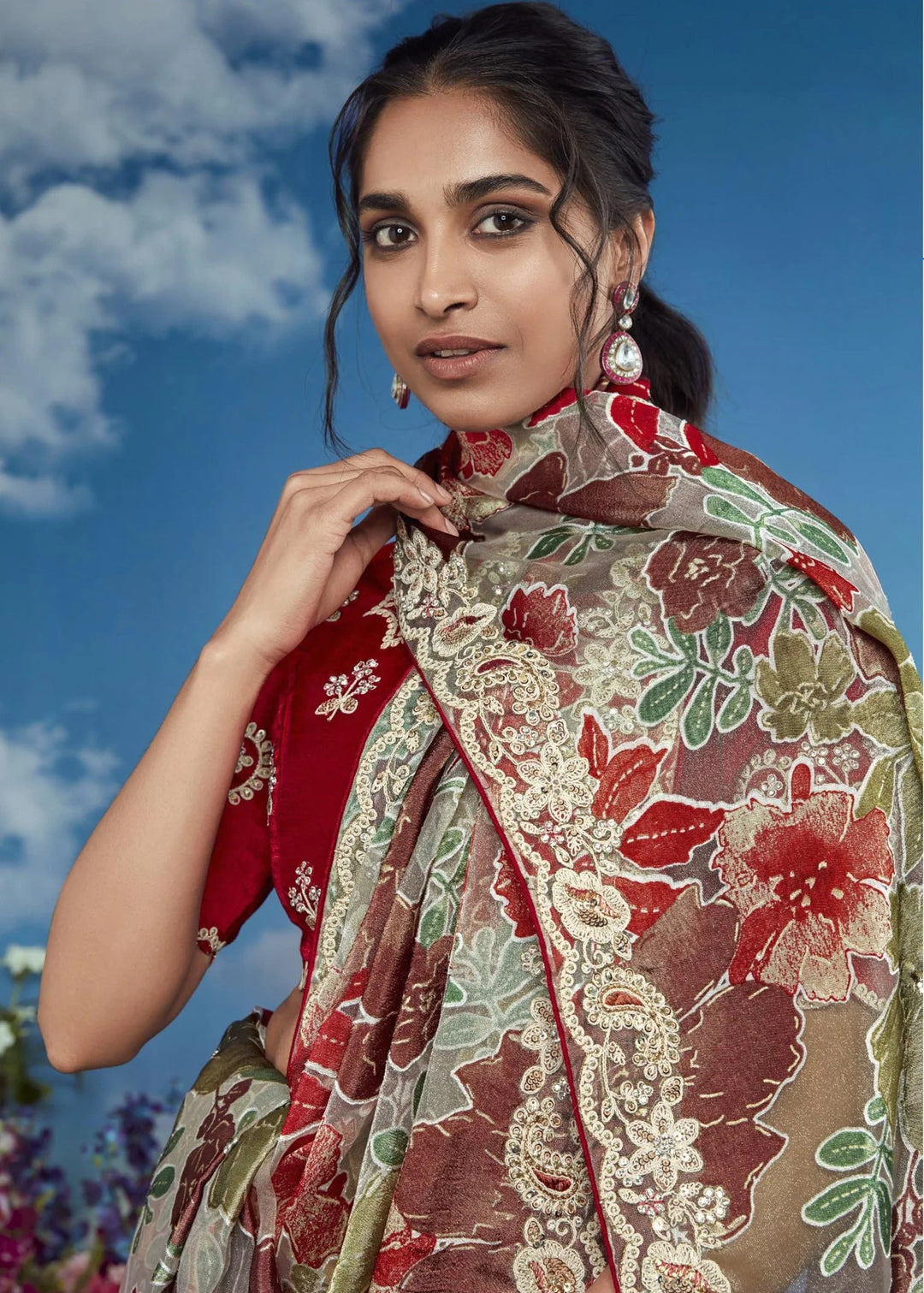 Stunning Multicolor Saree | Perfect Blend of Hues & Embroidery for Events