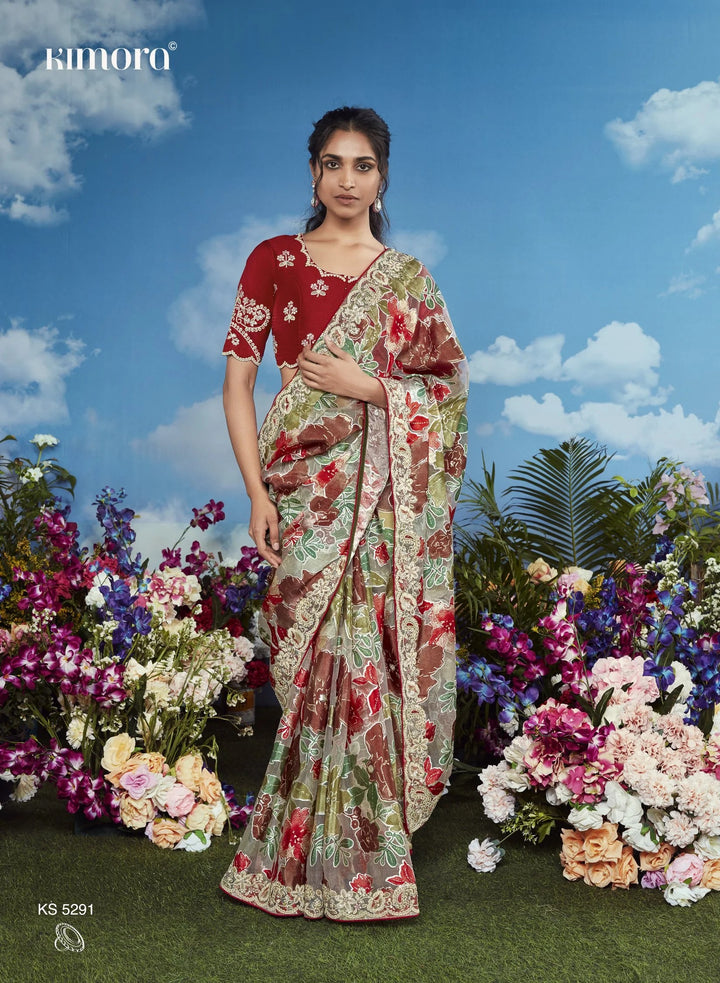 Stunning Multicolor Saree | Perfect Blend of Hues & Embroidery for Events