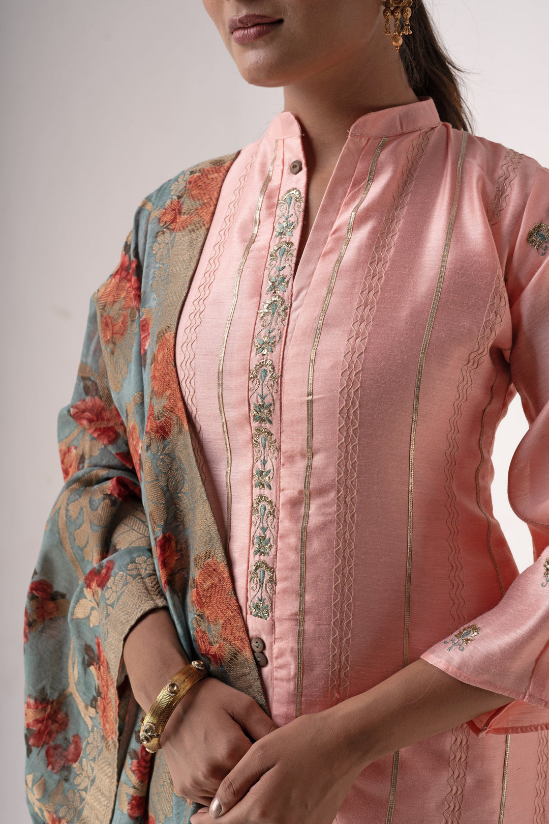 Stunning Tusser Silk Salwar Kameez with Floral Embroidery | Ideal for Festive Occasions