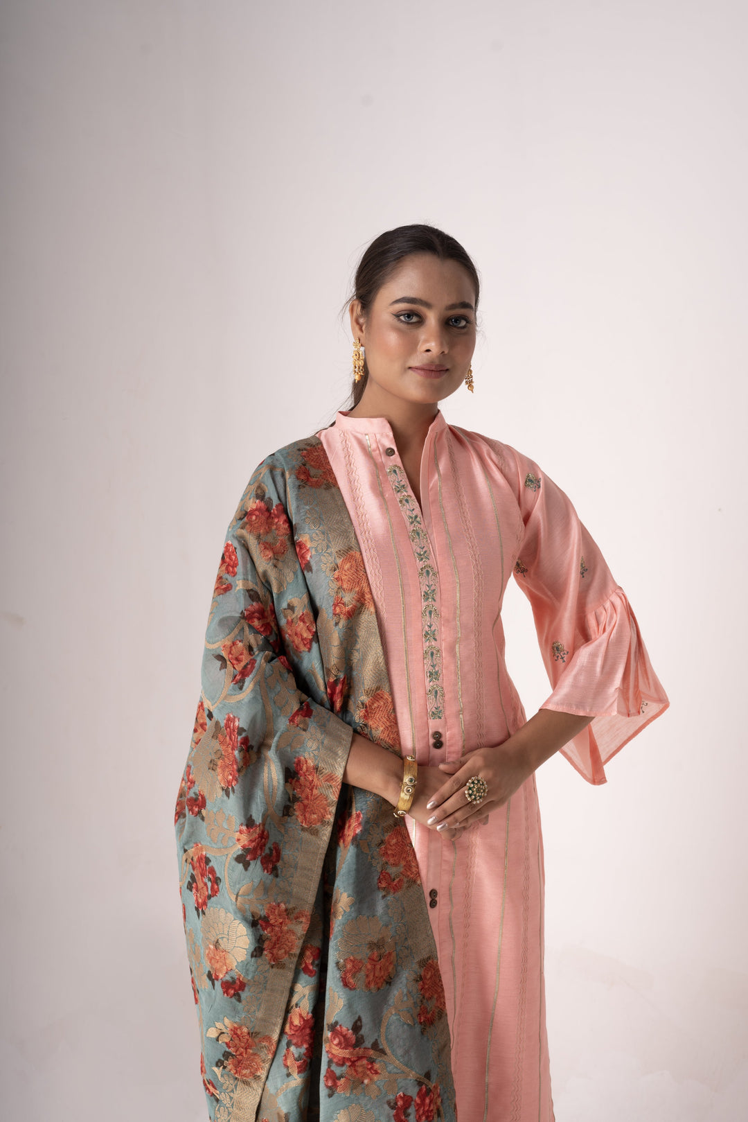 Stunning Tusser Silk Salwar Kameez with Floral Embroidery | Ideal for Festive Occasions