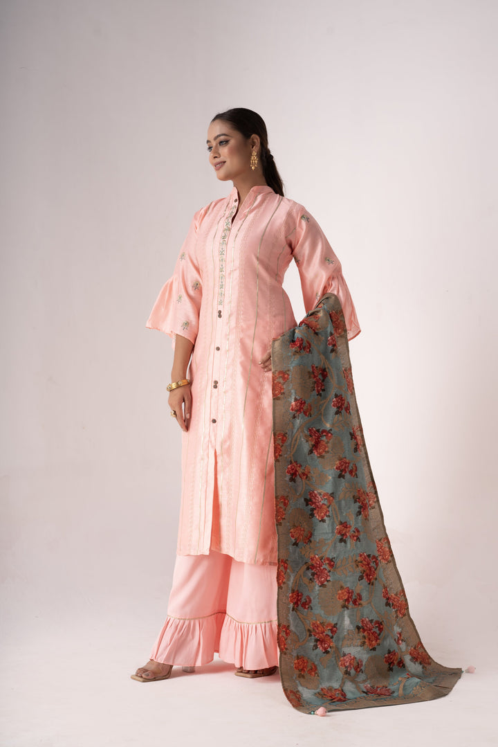 Stunning Tusser Silk Salwar Kameez with Floral Embroidery | Ideal for Festive Occasions