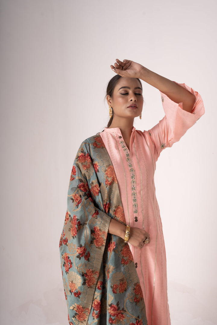 Stunning Tusser Silk Salwar Kameez with Floral Embroidery | Ideal for Festive Occasions