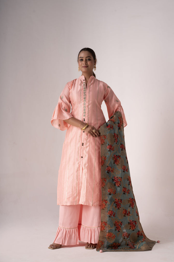 Stunning Tusser Silk Salwar Kameez with Floral Embroidery | Ideal for Festive Occasions