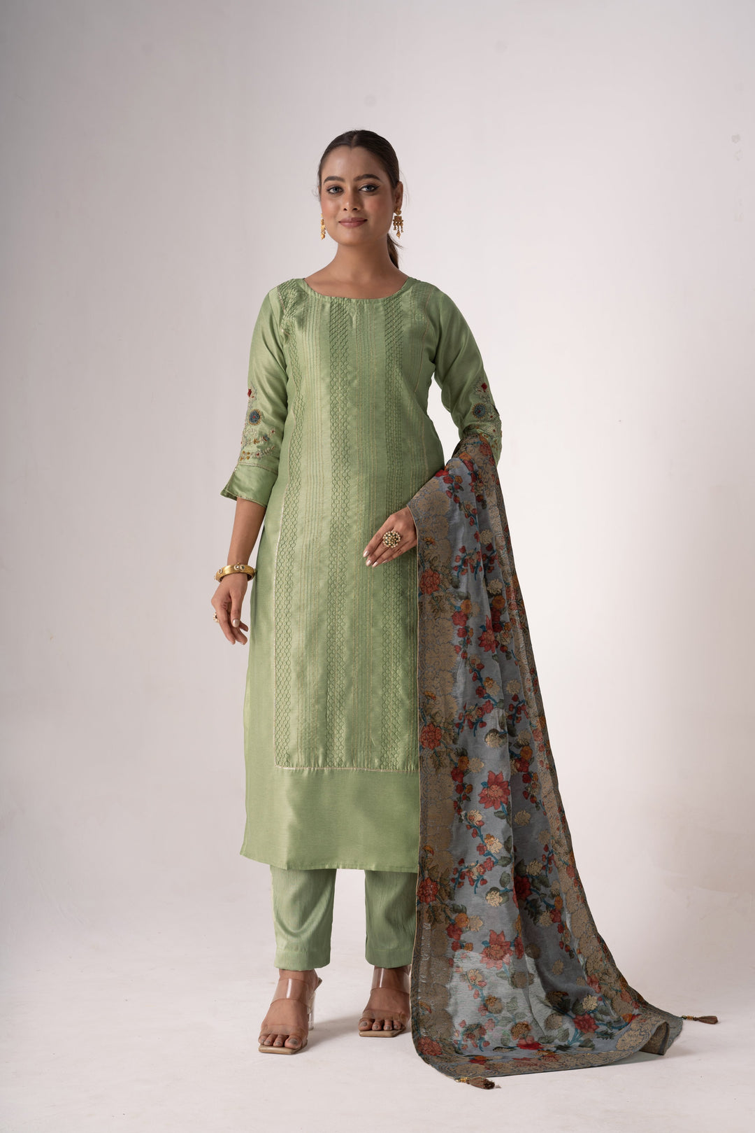 Stunning Tusser Silk Salwar Kameez with Floral Embroidery | Ideal for Festive Occasions