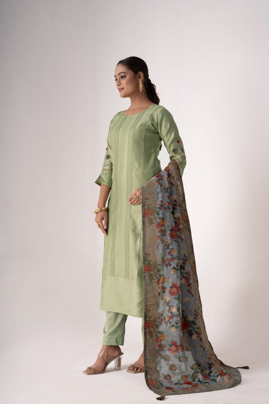 Stunning Tusser Silk Salwar Kameez with Floral Embroidery | Ideal for Festive Occasions