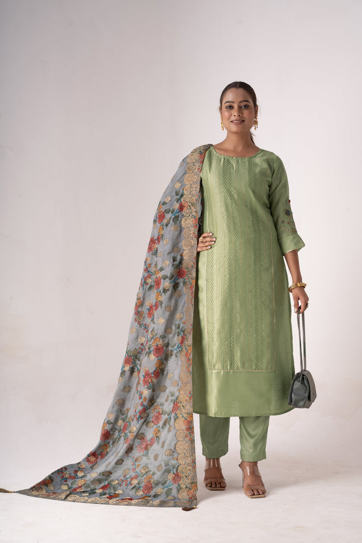 Stunning Tusser Silk Salwar Kameez with Floral Embroidery | Ideal for Festive Occasions