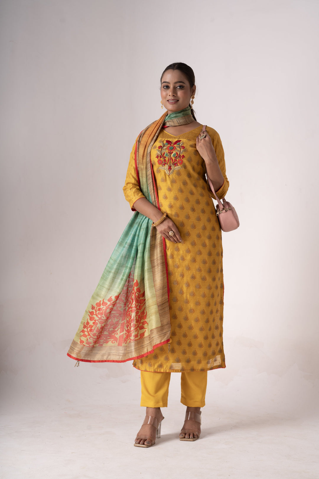 Stunning Tusser Silk Salwar Kameez with Floral Embroidery | Ideal for Festive Occasions