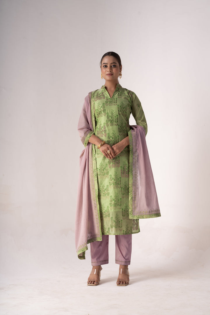 Stunning Art Silk Salwar Kameez with Green Dupatta and Intricate Embroidery | Perfect Festive Wear