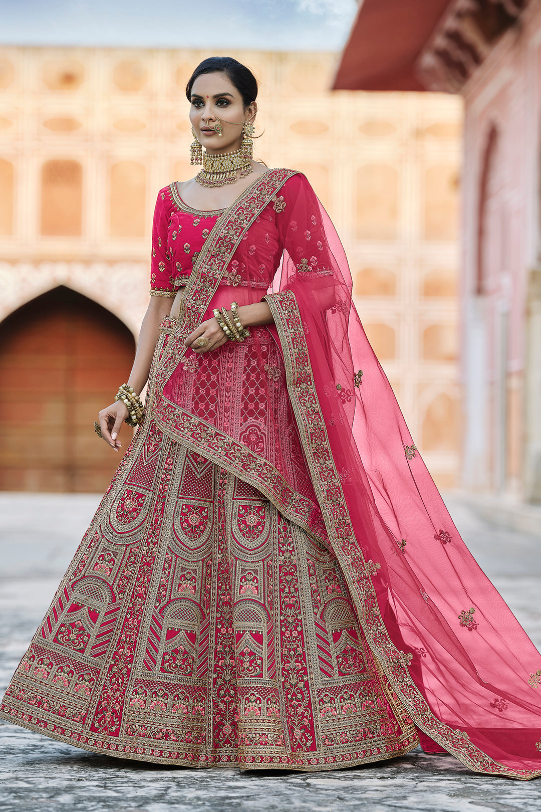 Designer Velvet Bridal Lehenga Choli | Embroidered Wedding Wear