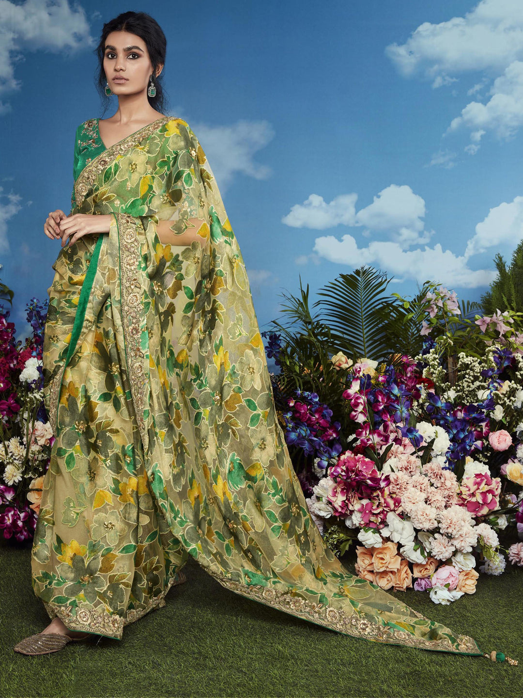 Green silk saree crafted for elegance and style.