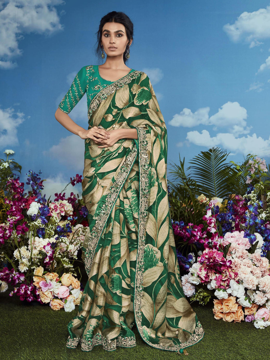 Green silk saree crafted for elegance and style.