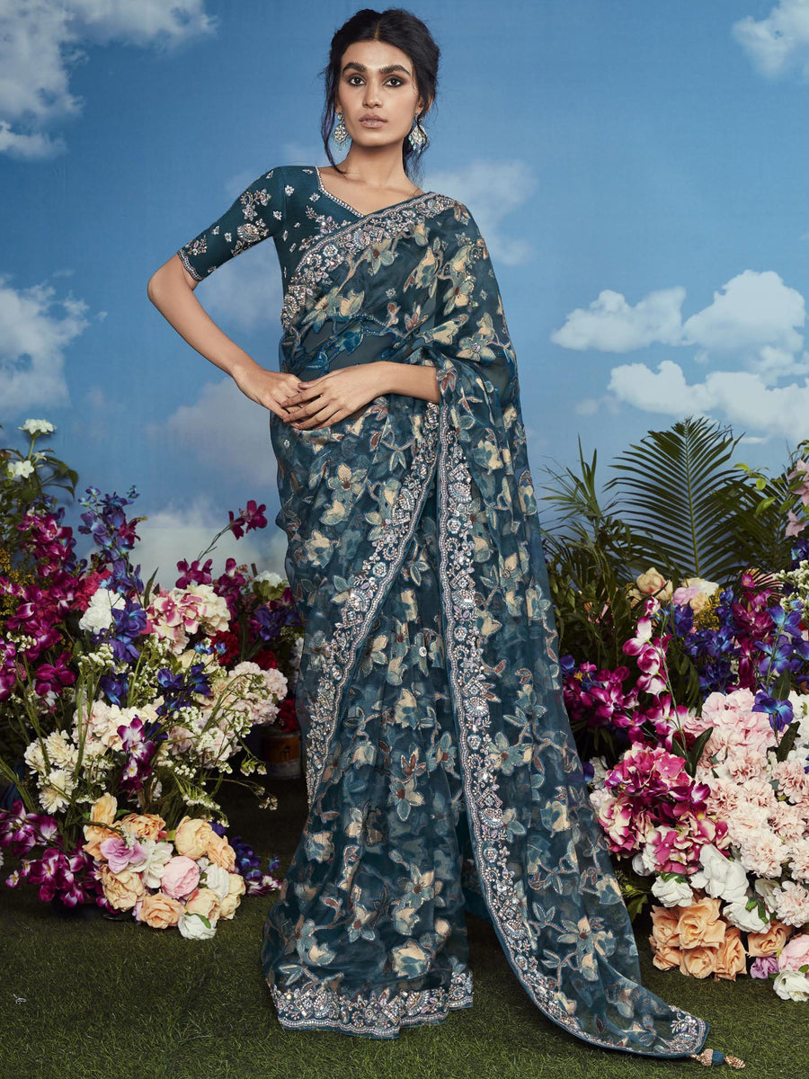 Blue silk saree crafted for elegance and style.