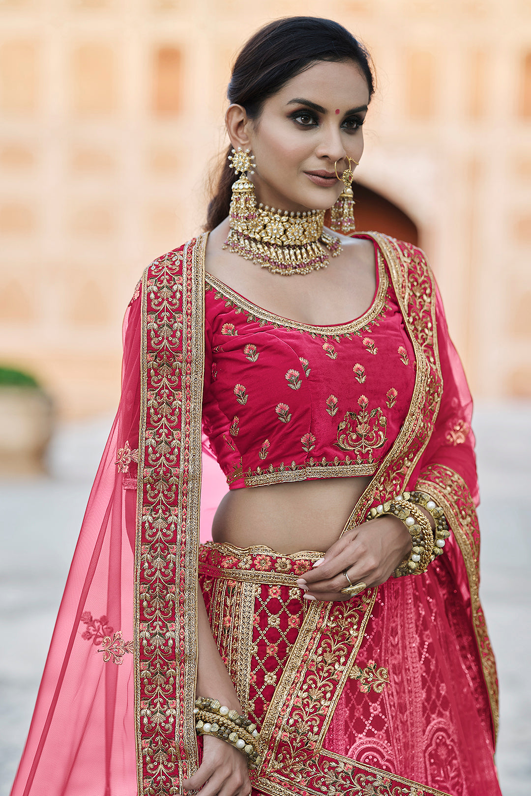 Designer Velvet Bridal Lehenga Choli | Embroidered Wedding Wear