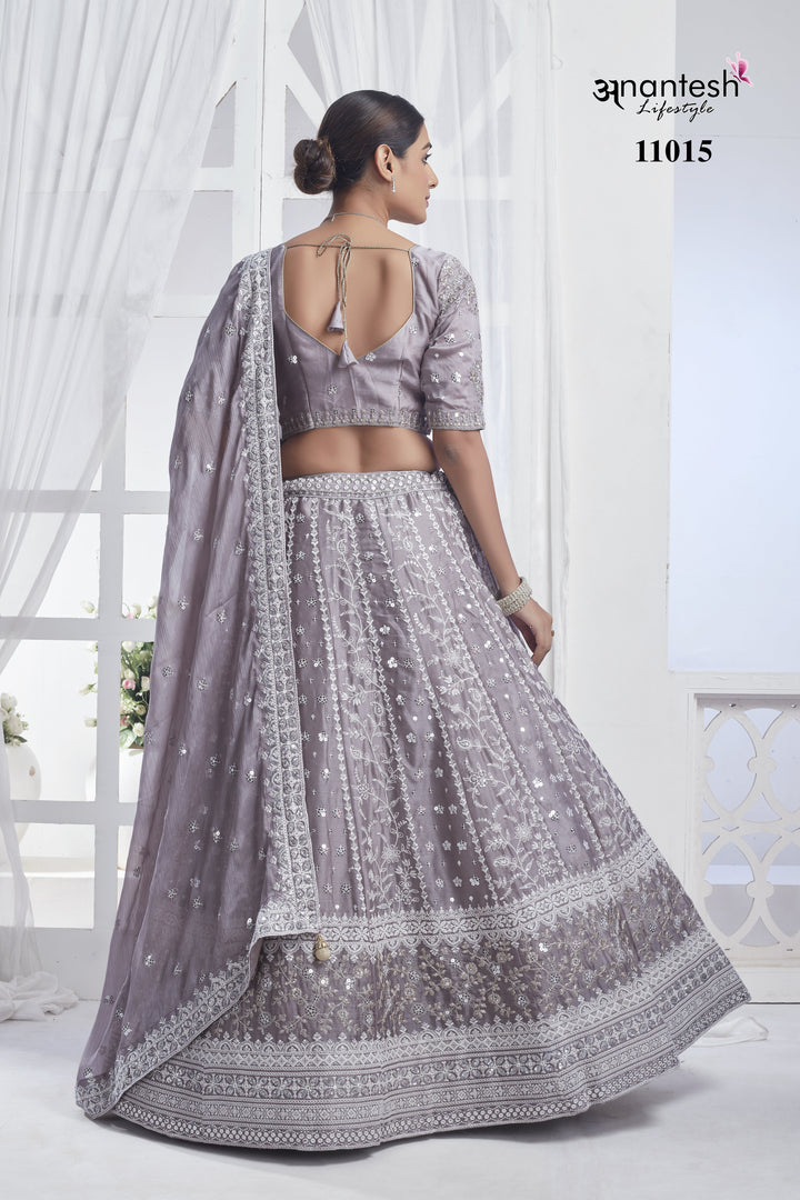 Graceful Silver Chiffon Lehenga | Embroidered Lehenga Choli Set