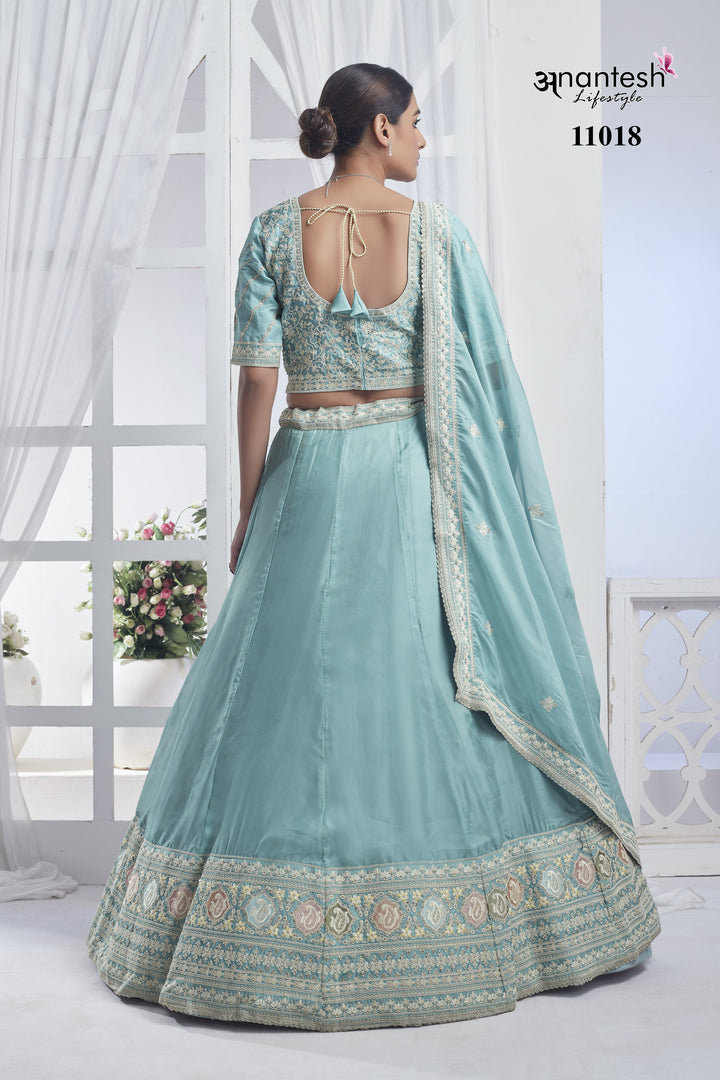 Serene Aqua Bridal Lehenga | Festive Organza Party Wear Outfit