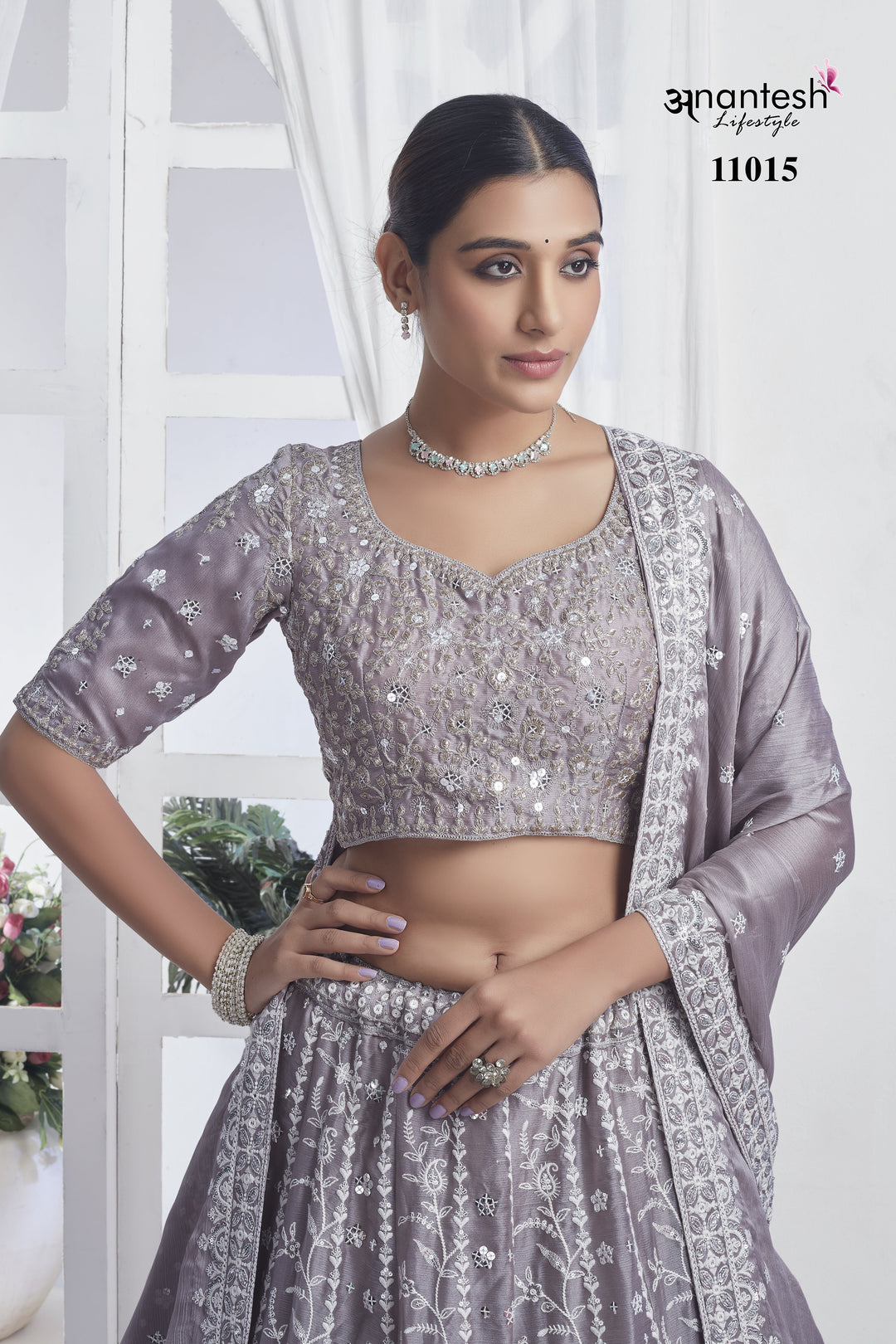 Graceful Silver Chiffon Lehenga | Embroidered Lehenga Choli Set