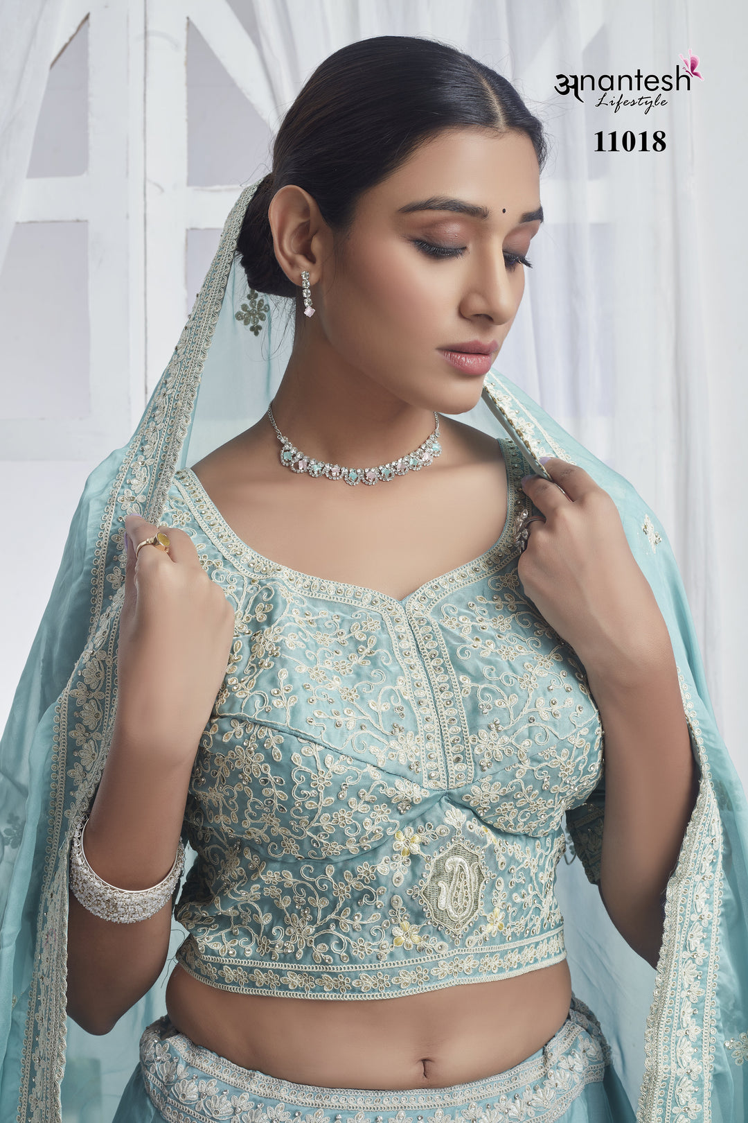 Serene Aqua Bridal Lehenga | Festive Organza Party Wear Outfit