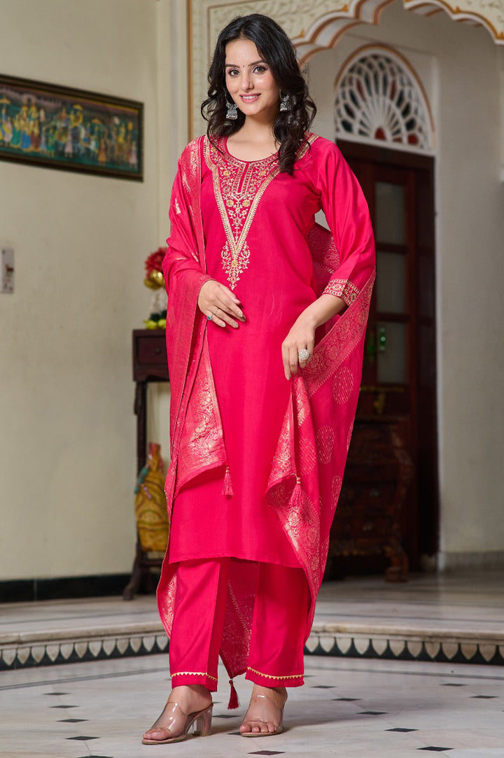 Stylish Rani Pink Chanderi Kurta Pant | Perfect for Office, Festivals & Functions