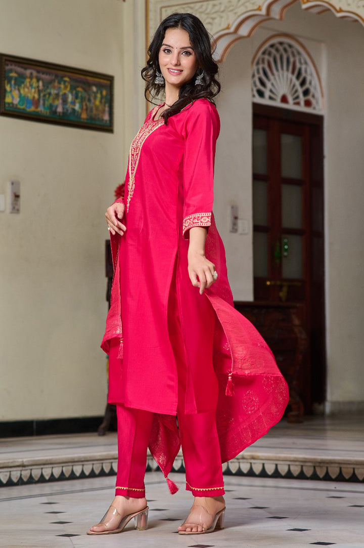 Stylish Rani Pink Chanderi Kurta Pant | Perfect for Office, Festivals & Functions