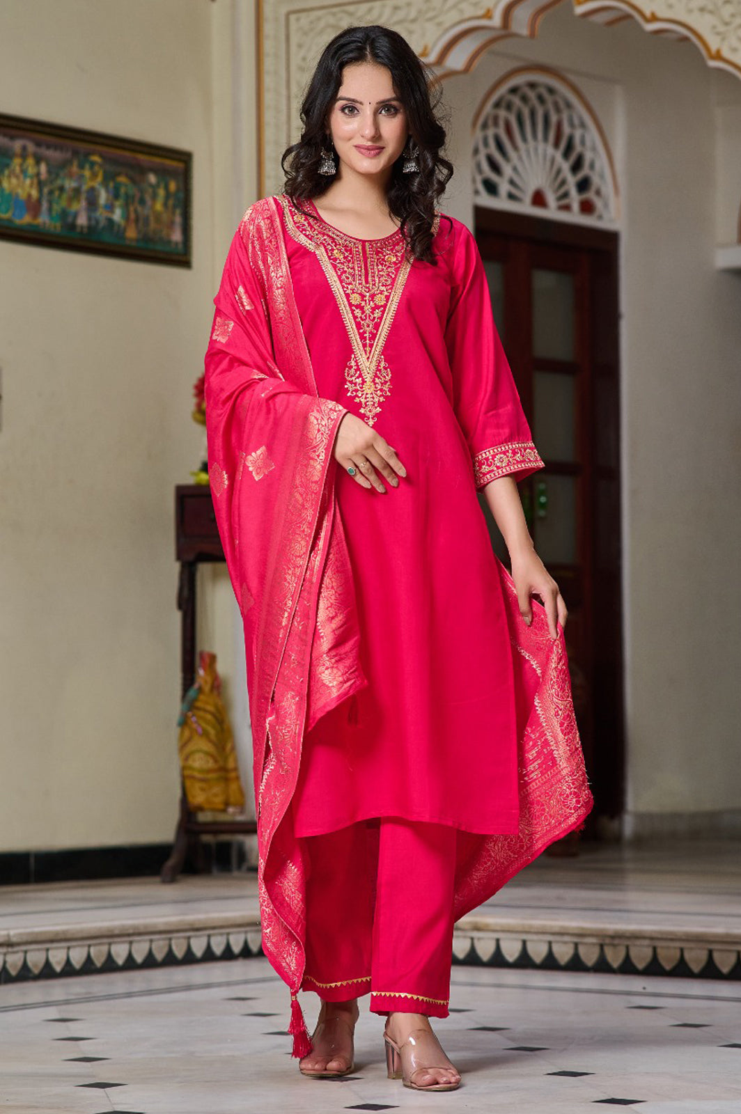 Stylish Rani Pink Chanderi Kurta Pant | Perfect for Office, Festivals & Functions