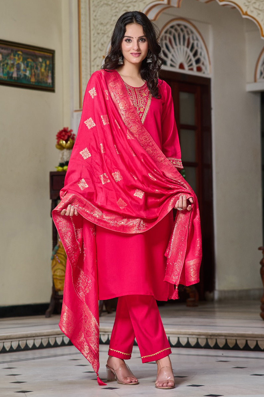 Stylish Rani Pink Chanderi Kurta Pant | Perfect for Office, Festivals & Functions