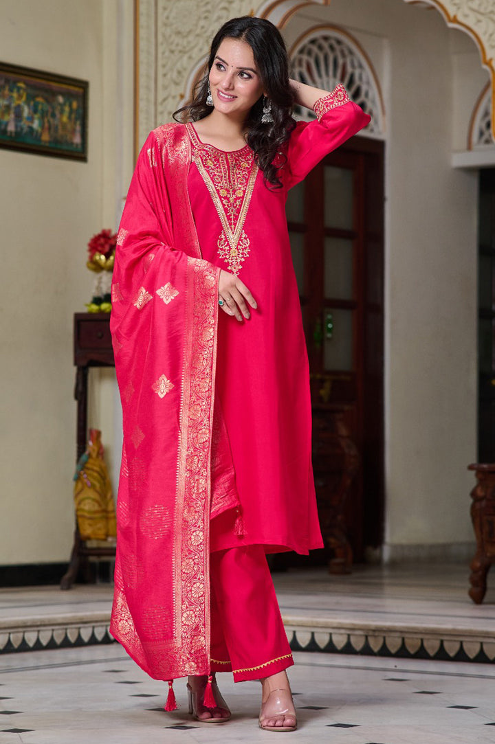 Stylish Rani Pink Chanderi Kurta Pant | Perfect for Office, Festivals & Functions